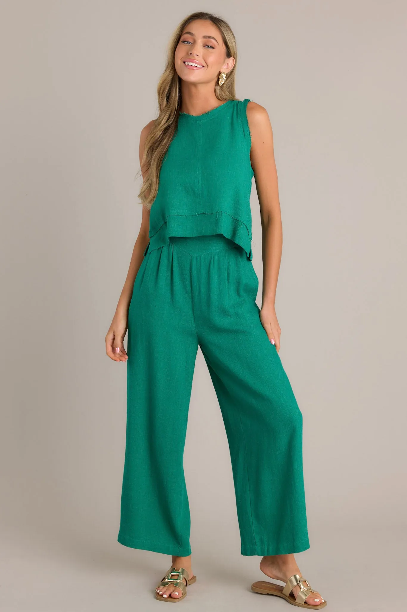 Sandy Shoreline Green Wide Leg Pants