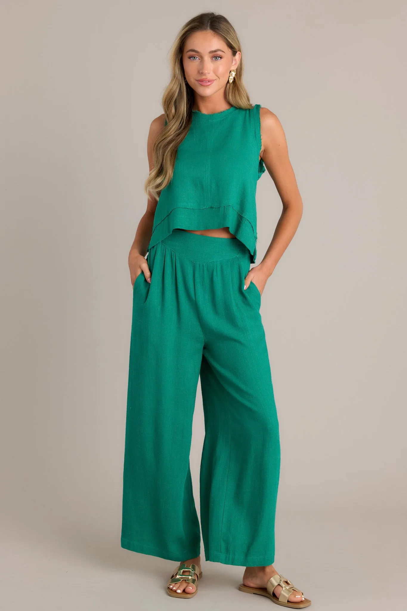 Sandy Shoreline Green Wide Leg Pants