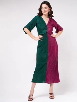 Solid Pleated Half N Half Color Blocking Maxi Dress