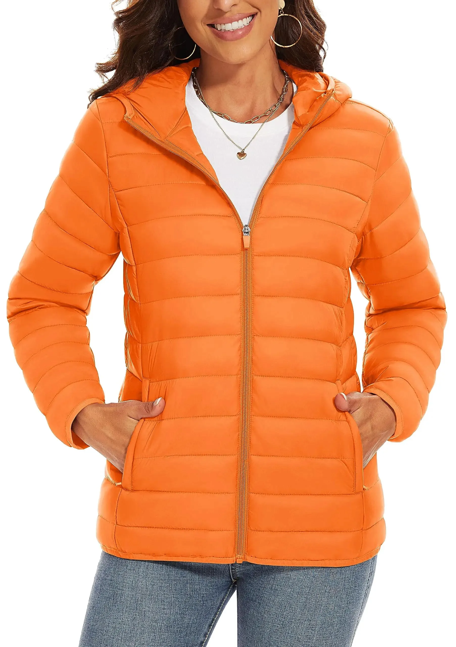 TACVASEN Full Zip Up Hooded Puffer Jacket Womens Winter Quilted Warm Coats Casual Windbreaker Padded Lightweight Outdoor Outwear