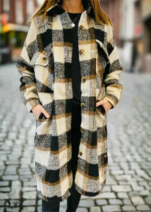 TEDDY BRUSHED LONG PLAID JACKET