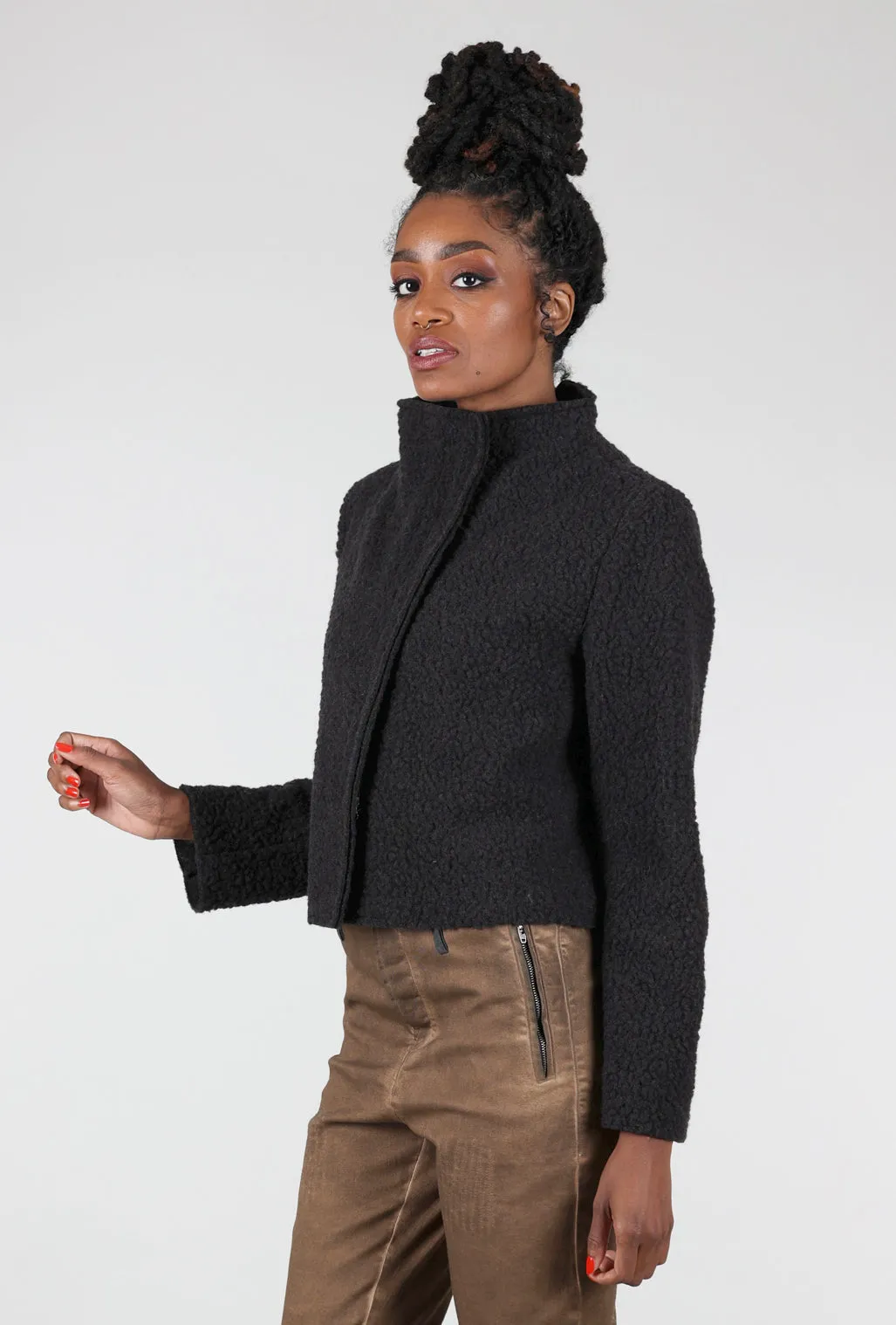 Teddy Moto Crop Jacket, Anthracite