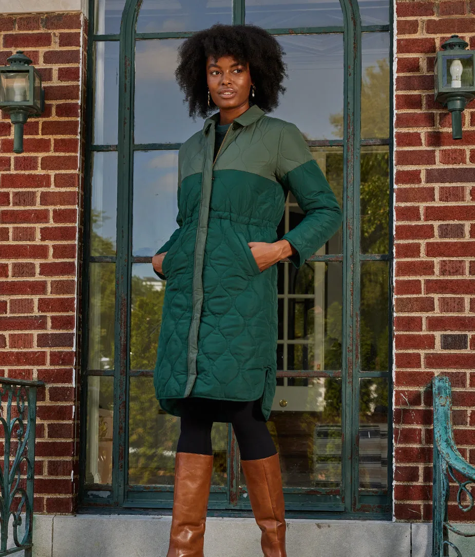 The Long Colorblock Eco Quilted Coat - Main