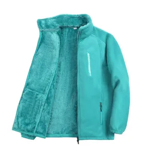 Trendy Winter Fleece Zip-Up Jacket with High Collar for Women