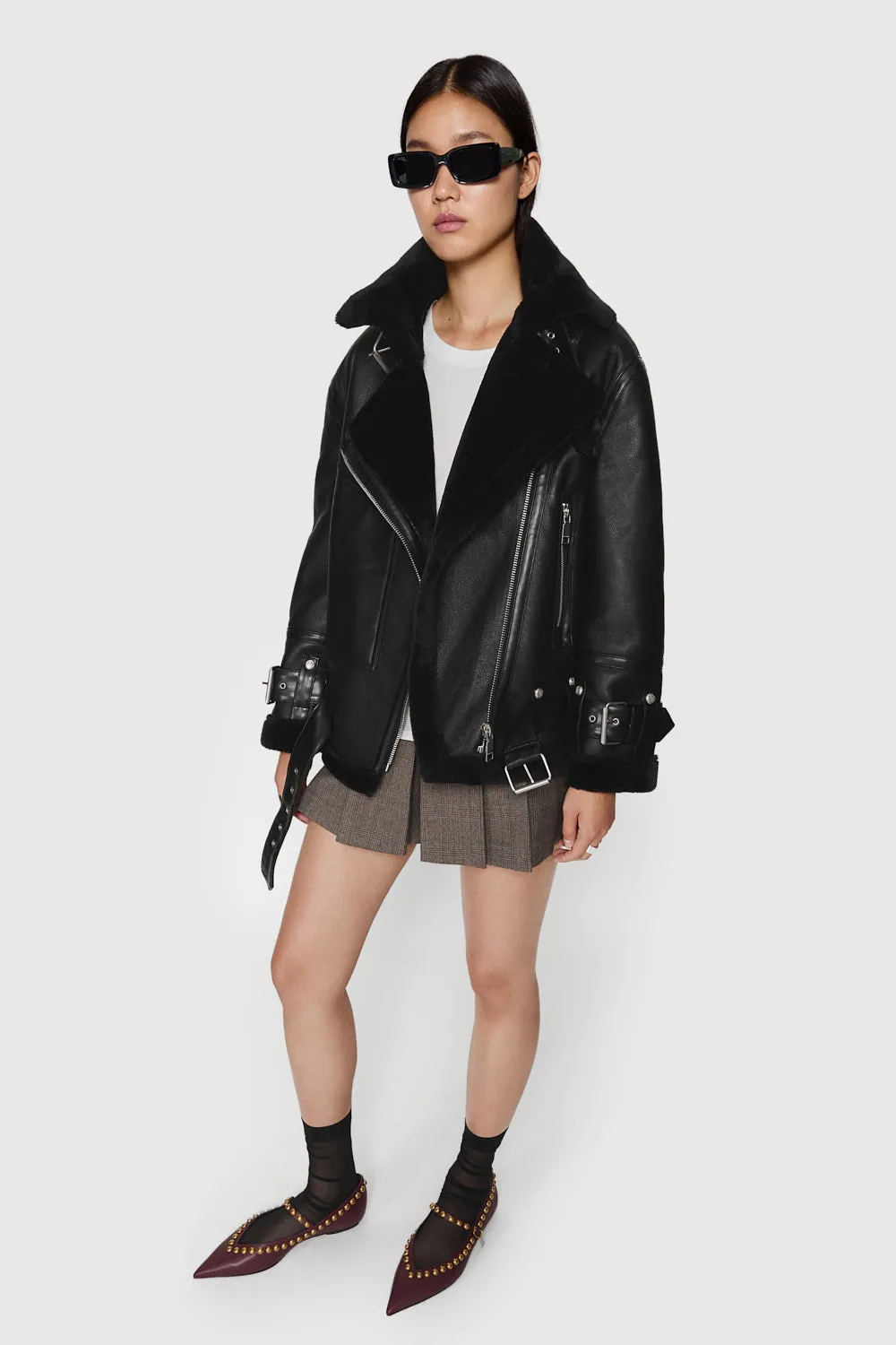 Vegan Shearling Oversized Moto Jacket