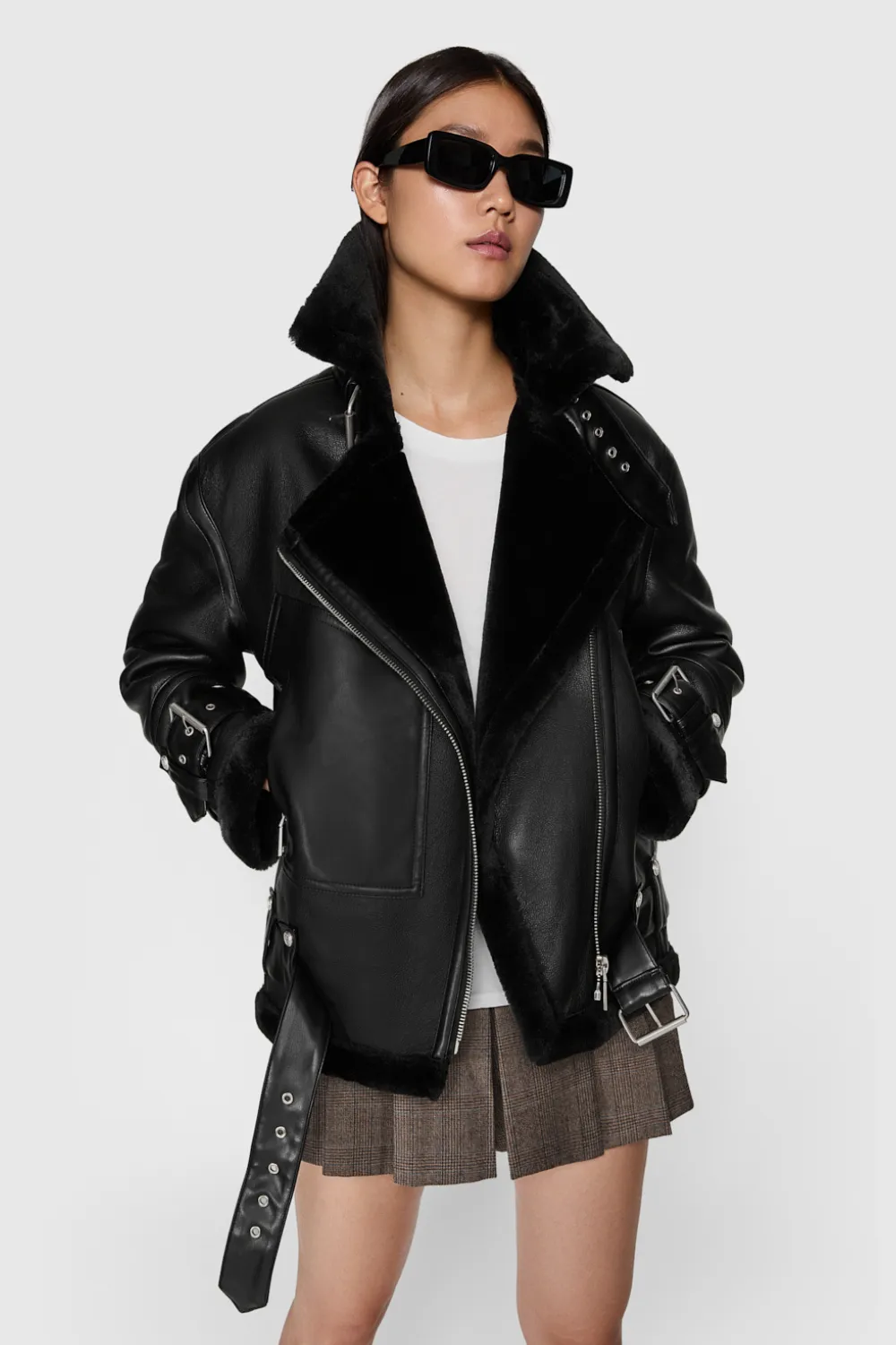 Vegan Shearling Oversized Moto Jacket