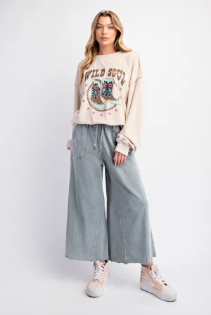 Washed Terry Knit Wide Leg Pants