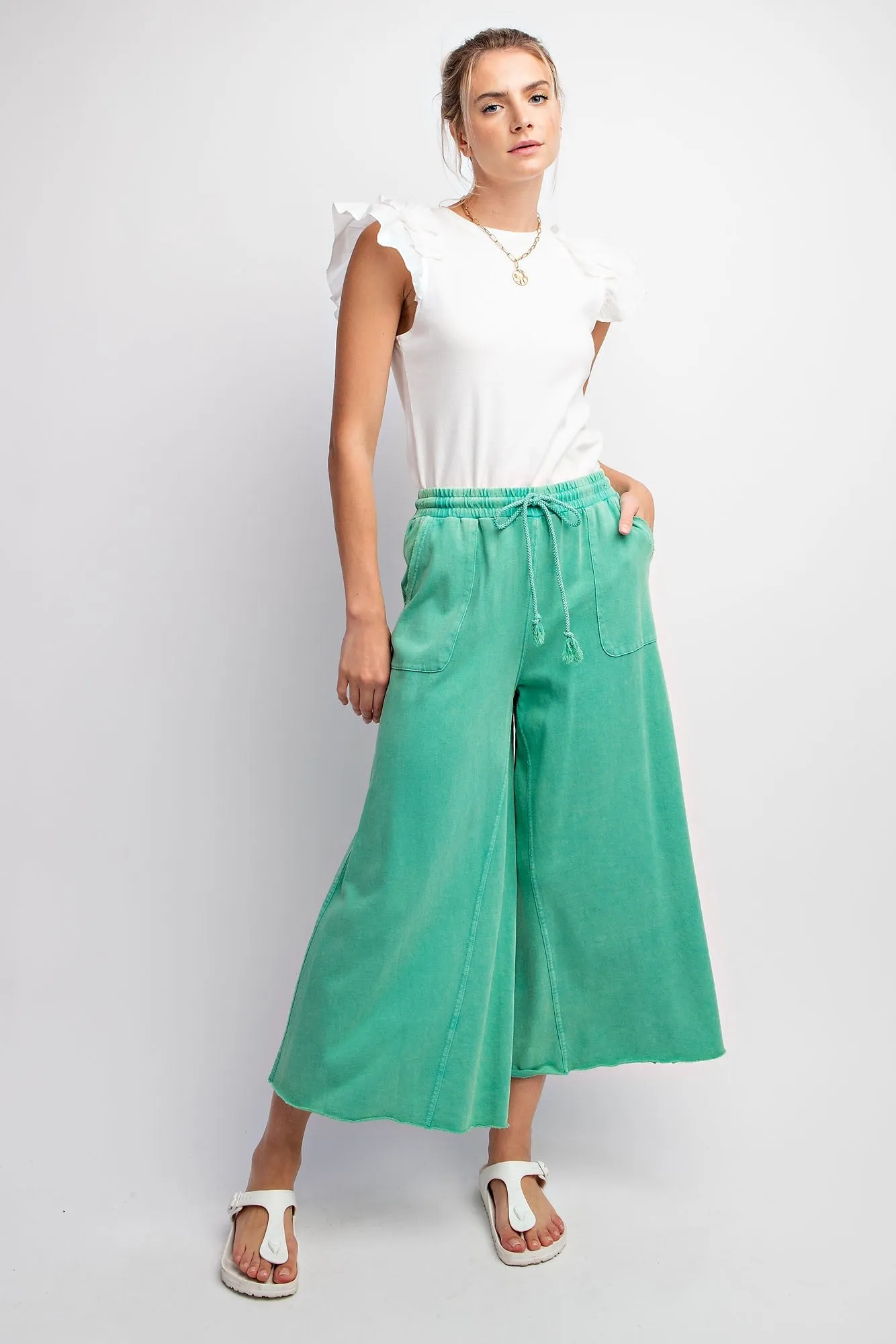 Washed Terry Knit Wide Leg Pants