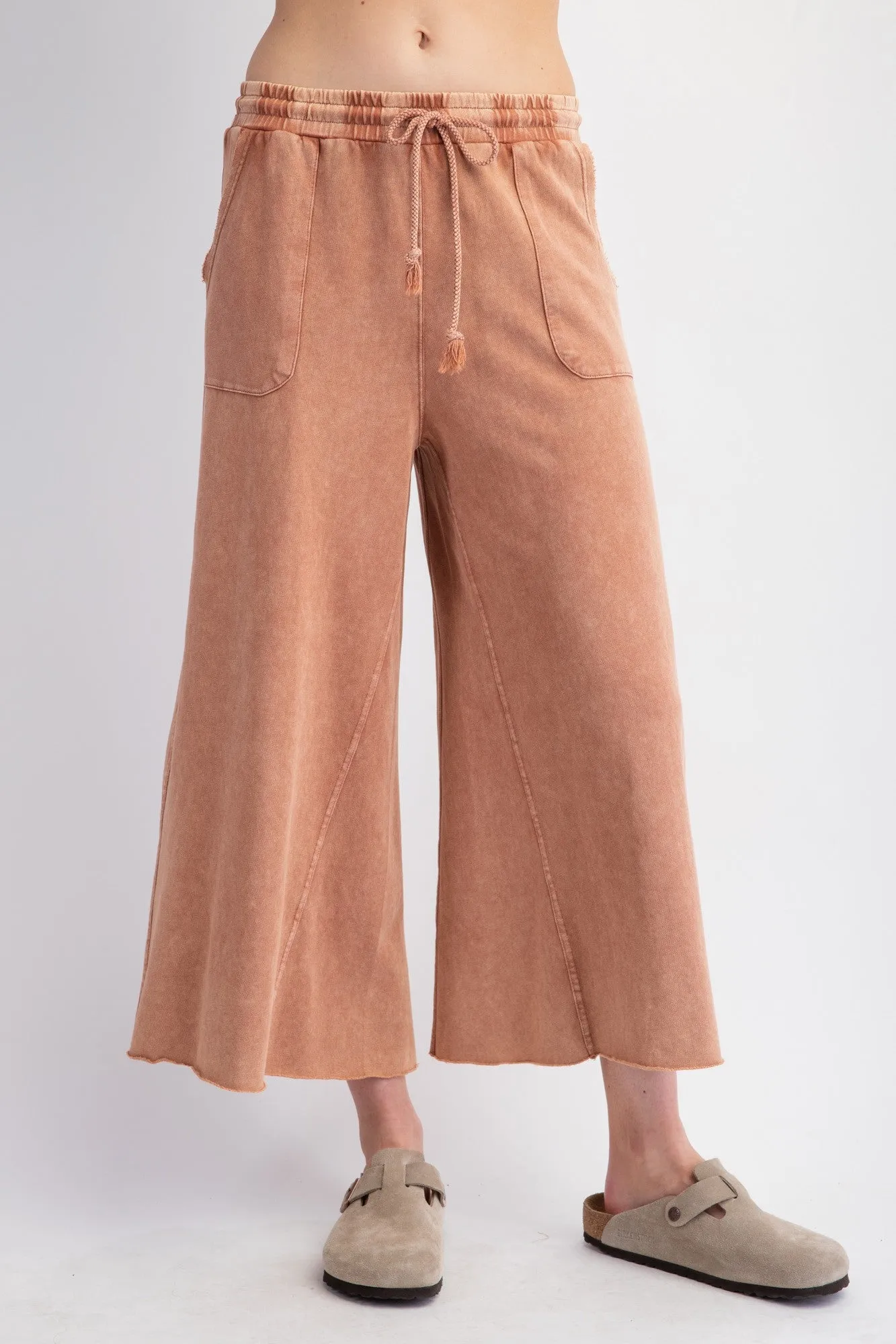 Washed Terry Knit Wide Leg Pants