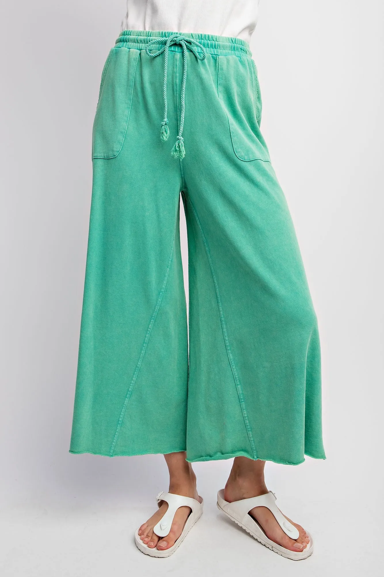 Washed Terry Knit Wide Leg Pants