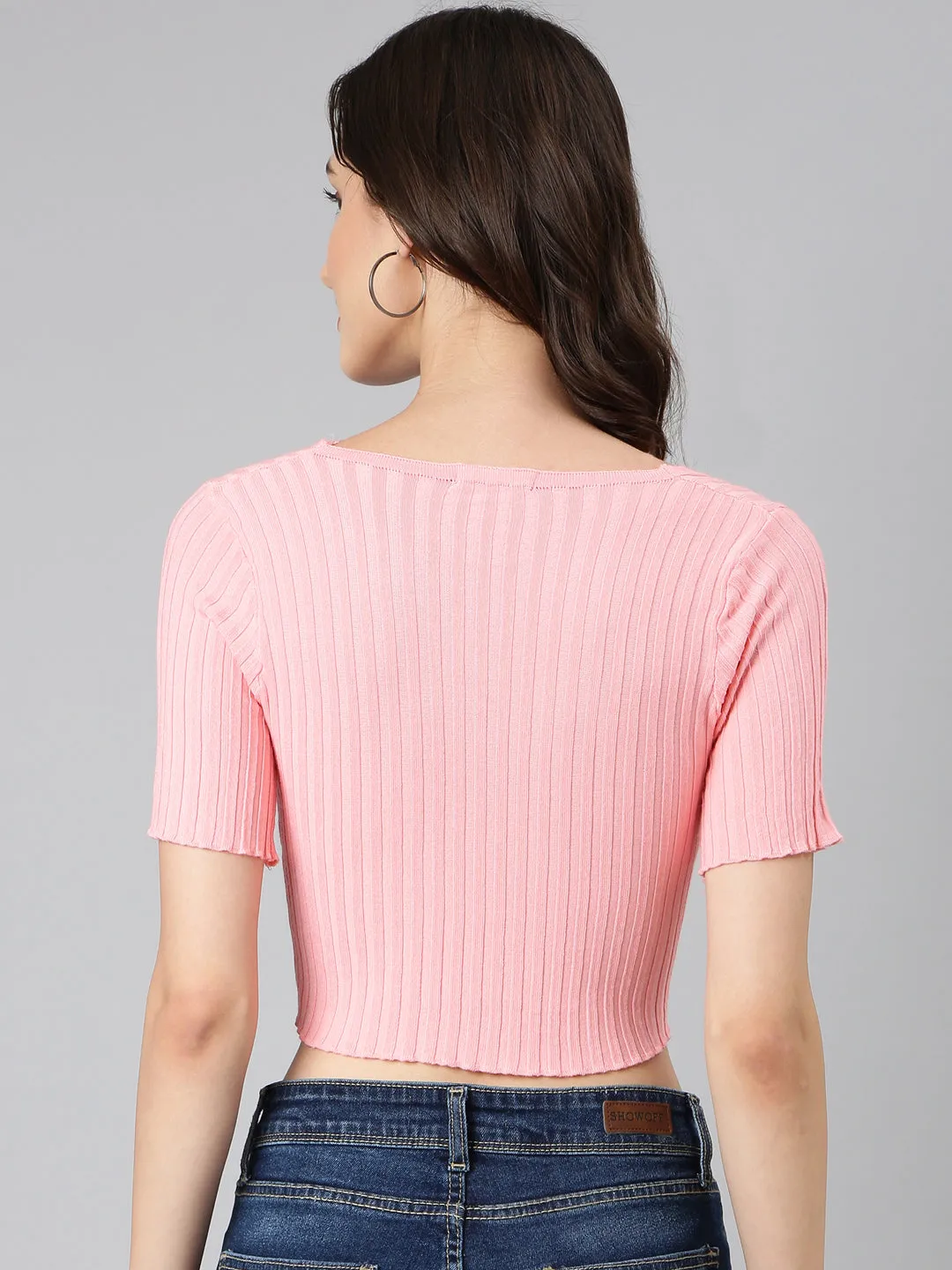 Women Pink Solid Crop Top