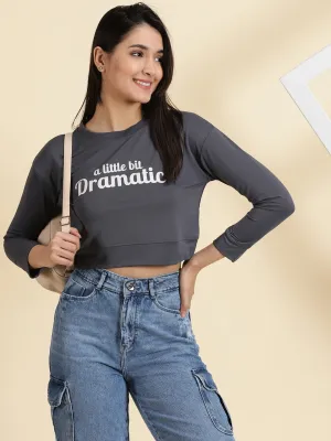 Women's Grey Solid Crop Top