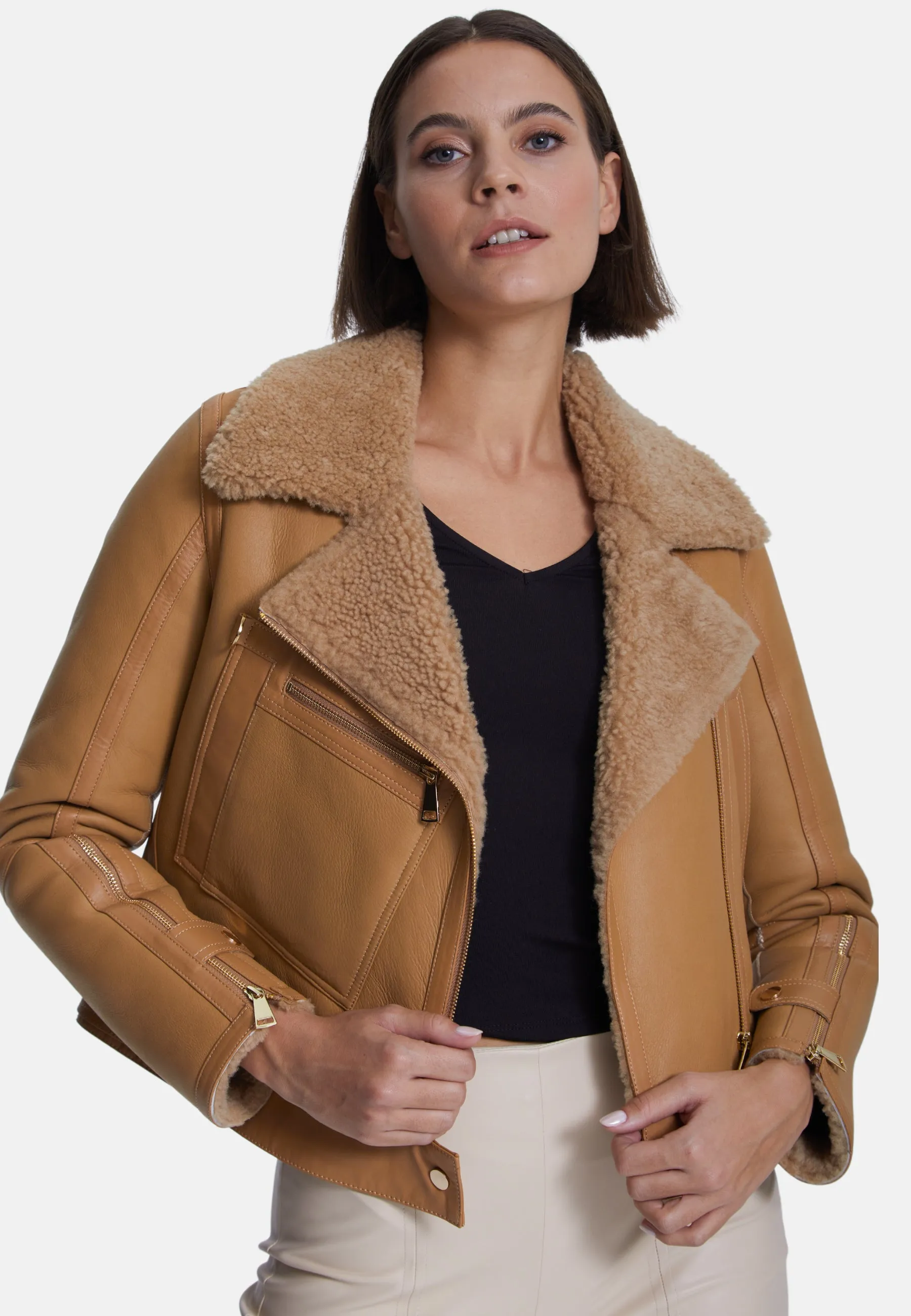 Women's Shearling Jacket, Silky Mink With Mink Curly Wool